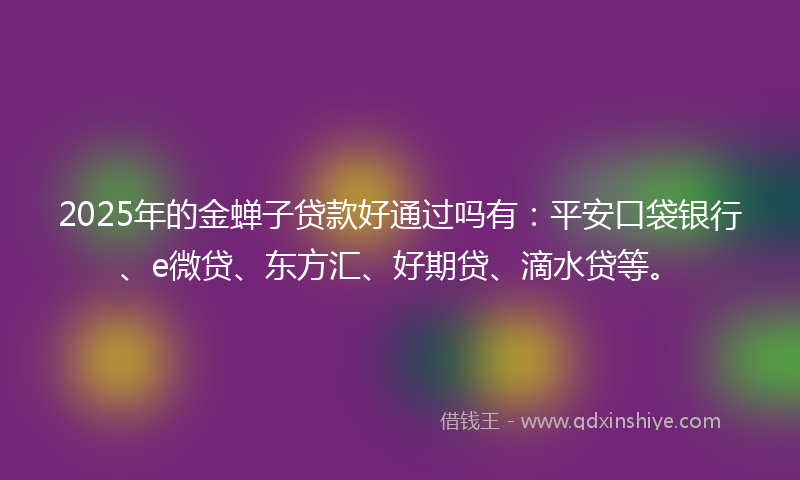 2025年的金蝉子贷款好通过吗有：平安口袋银行、e微贷、东方汇、好期贷、滴水贷等。