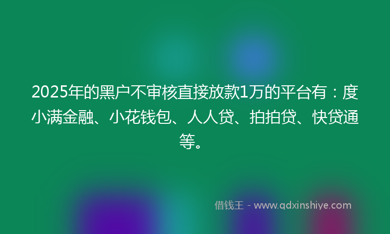2025年的黑户不审核直接放款1万的平台有：度小满金融、小花钱包、人人贷、拍拍贷、快贷通等。