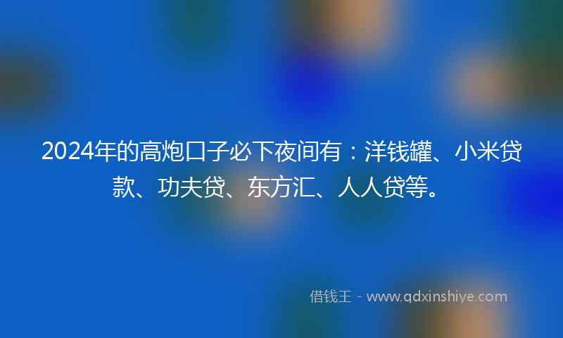 2024年的高炮口子必下夜间有：洋钱罐、小米贷款、功夫贷、东方汇、人人贷等。