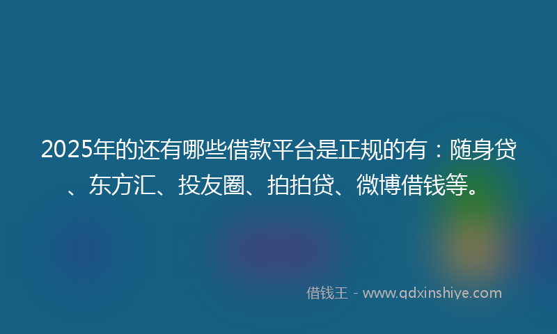 2025年的还有哪些借款平台是正规的有：随身贷、东方汇、投友圈、拍拍贷、微博借钱等。