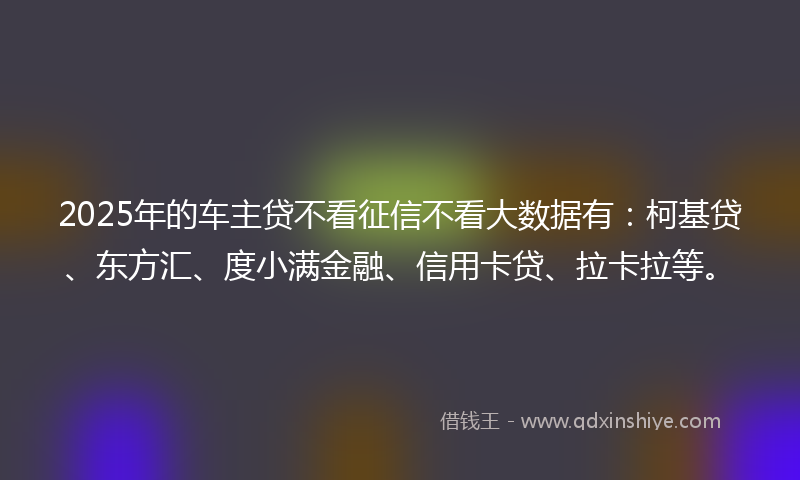 2025年的车主贷不看征信不看大数据有：柯基贷、东方汇、度小满金融、信用卡贷、拉卡拉等。