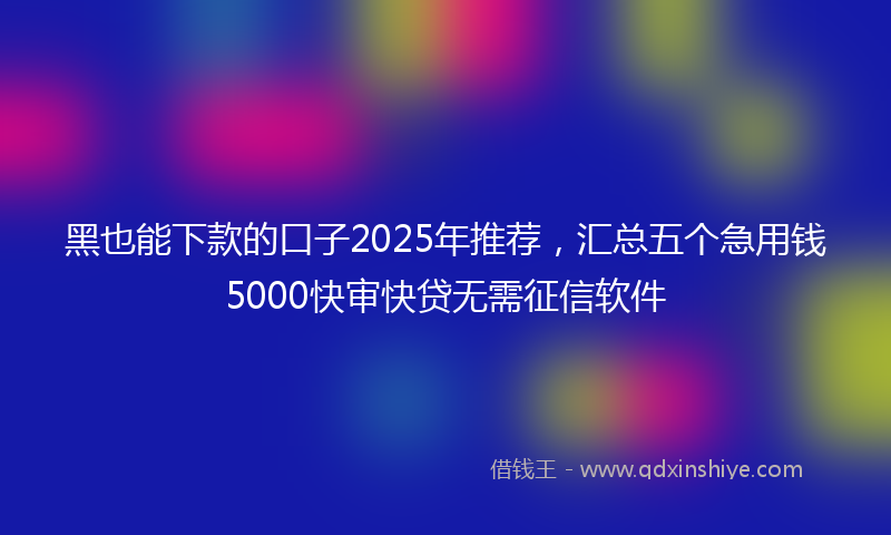 黑也能下款的口子2025年推荐，汇总五个急用钱5000快审快贷无需征信软件