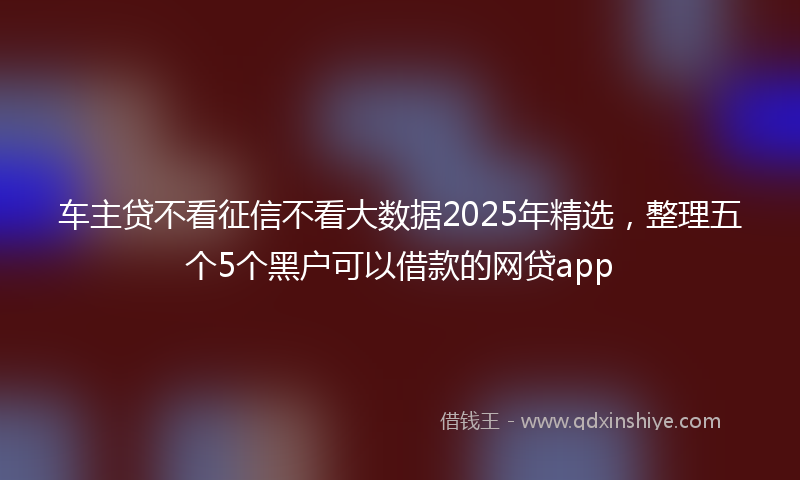 车主贷不看征信不看大数据2025年精选，整理五个5个黑户可以借款的网贷app