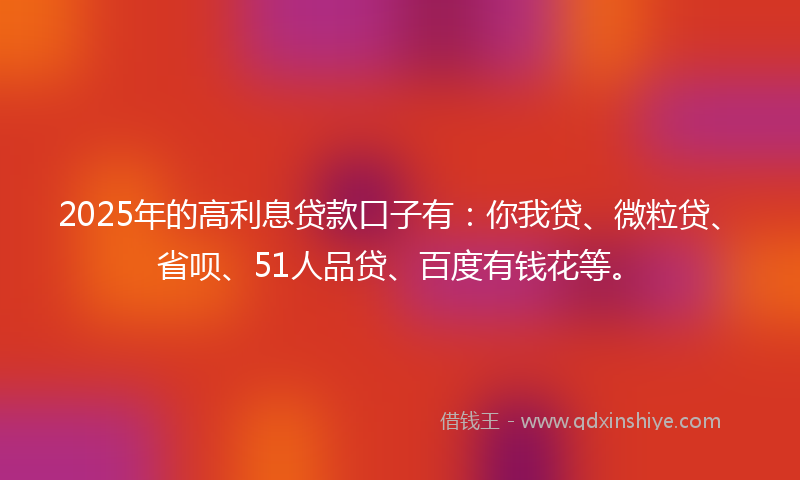 2025年的高利息贷款口子有：你我贷、微粒贷、省呗、51人品贷、百度有钱花等。