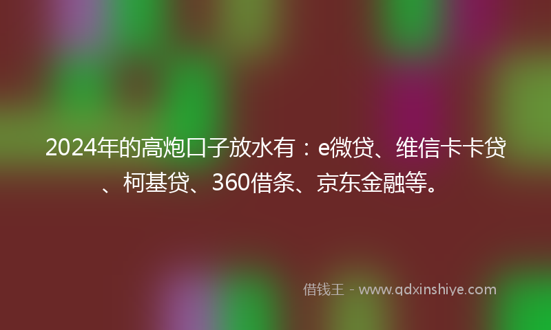 2024年的高炮口子放水有：e微贷、维信卡卡贷、柯基贷、360借条、京东金融等。