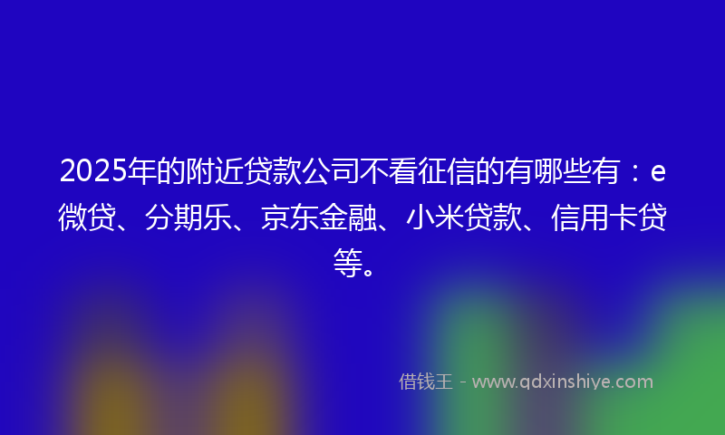 2025年的附近贷款公司不看征信的有哪些有：e微贷、分期乐、京东金融、小米贷款、信用卡贷等。