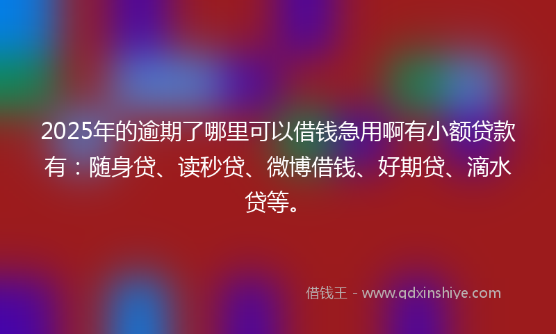 2025年的逾期了哪里可以借钱急用啊有小额贷款有：随身贷、读秒贷、微博借钱、好期贷、滴水贷等。