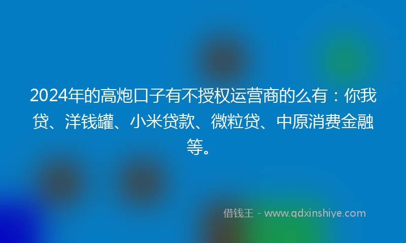 2024年的高炮口子有不授权运营商的么有：你我贷、洋钱罐、小米贷款、微粒贷、中原消费金融等。