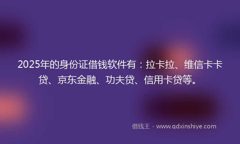 2025年的身份证借钱软件有：拉卡拉、维信卡卡贷、京东金融、功夫贷、信用卡贷等。