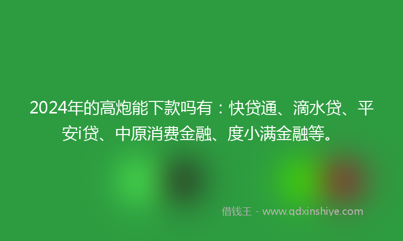 2024年的高炮能下款吗有：快贷通、滴水贷、平安i贷、中原消费金融、度小满金融等。