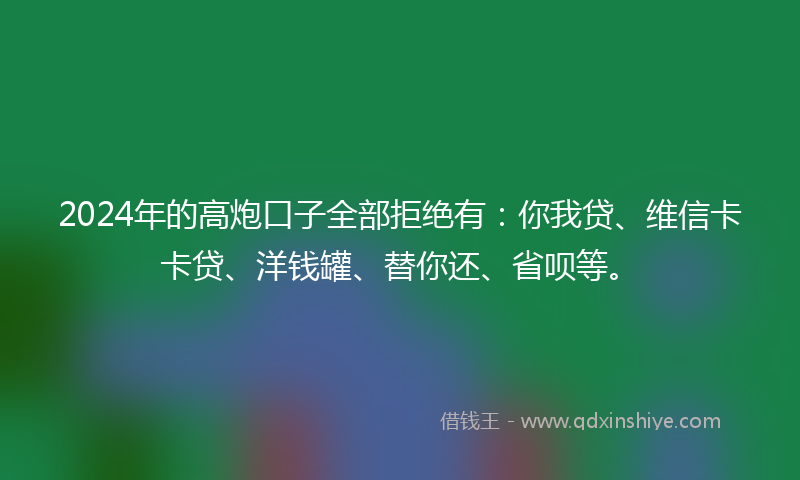 2024年的高炮口子全部拒绝有：你我贷、维信卡卡贷、洋钱罐、替你还、省呗等。