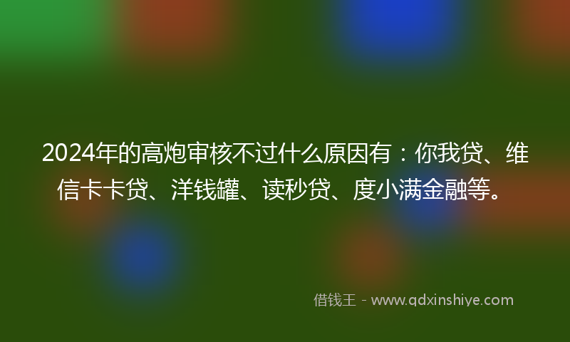 2024年的高炮审核不过什么原因有：你我贷、维信卡卡贷、洋钱罐、读秒贷、度小满金融等。