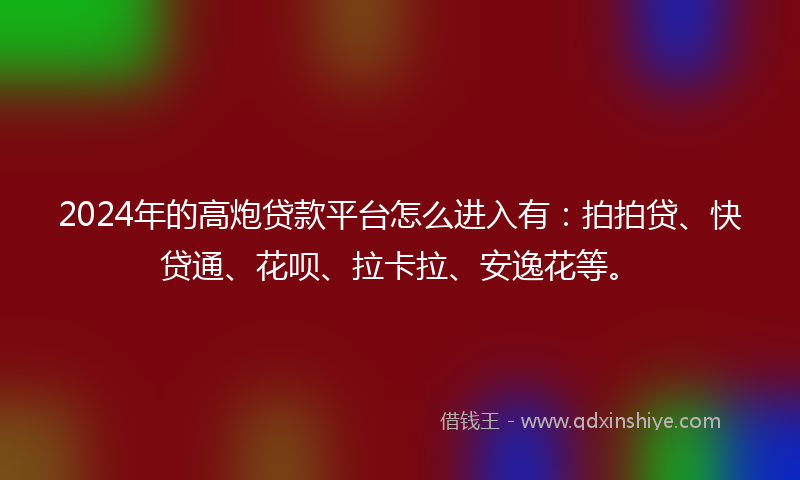 2024年的高炮贷款平台怎么进入有：拍拍贷、快贷通、花呗、拉卡拉、安逸花等。