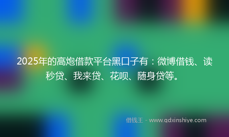 2025年的高炮借款平台黑口子有：微博借钱、读秒贷、我来贷、花呗、随身贷等。