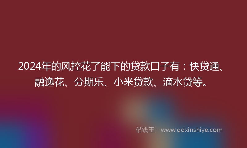2024年的风控花了能下的贷款口子有：快贷通、融逸花、分期乐、小米贷款、滴水贷等。