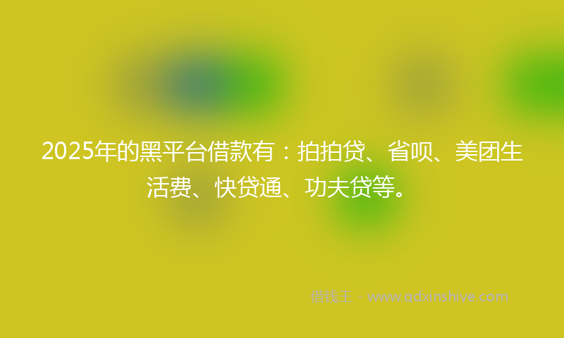 2025年的黑平台借款有：拍拍贷、省呗、美团生活费、快贷通、功夫贷等。