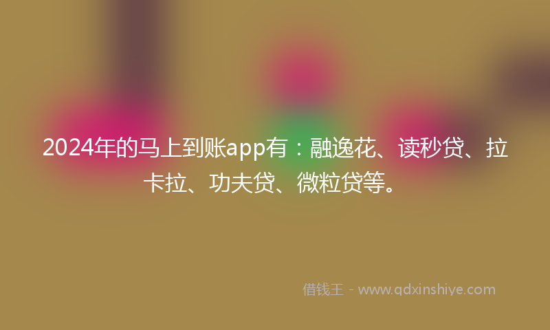 2024年的马上到账app有：融逸花、读秒贷、拉卡拉、功夫贷、微粒贷等。