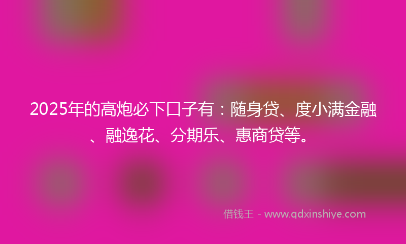2025年的高炮必下口子有：随身贷、度小满金融、融逸花、分期乐、惠商贷等。