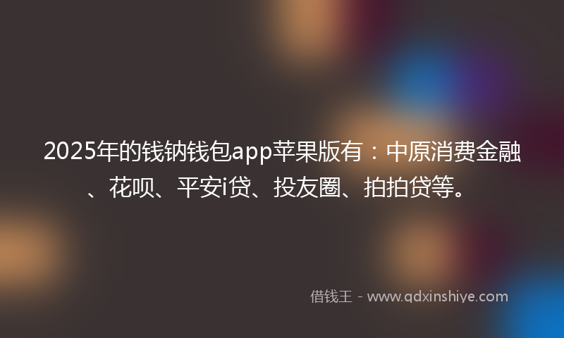 2025年的钱钠钱包app苹果版有：中原消费金融、花呗、平安i贷、投友圈、拍拍贷等。