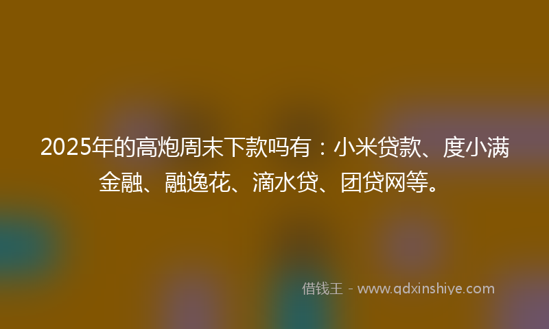 2025年的高炮周末下款吗有：小米贷款、度小满金融、融逸花、滴水贷、团贷网等。