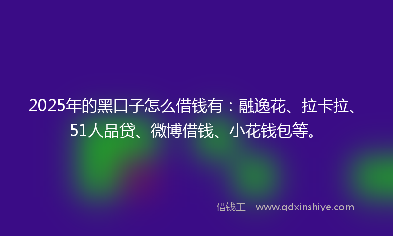 2025年的黑口子怎么借钱有：融逸花、拉卡拉、51人品贷、微博借钱、小花钱包等。