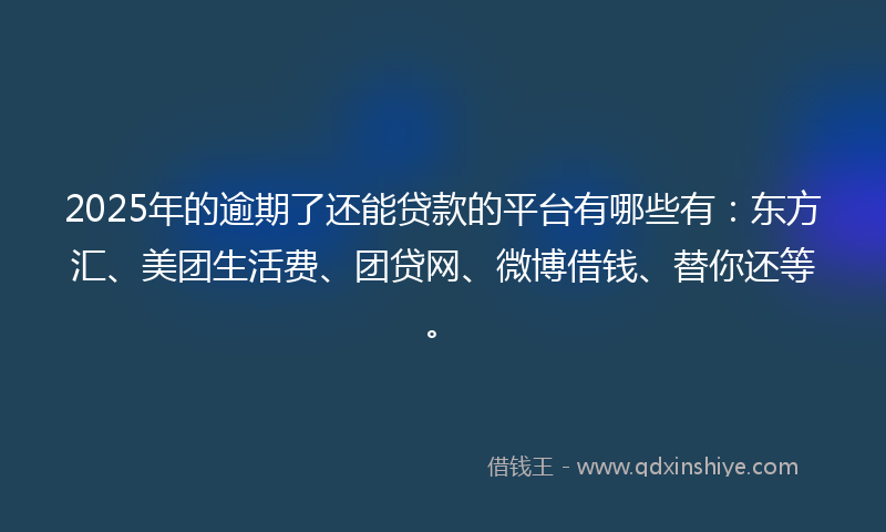 2025年的逾期了还能贷款的平台有哪些有：东方汇、美团生活费、团贷网、微博借钱、替你还等。