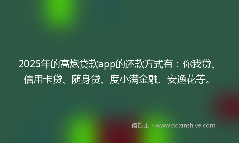 2025年的高炮贷款app的还款方式有：你我贷、信用卡贷、随身贷、度小满金融、安逸花等。