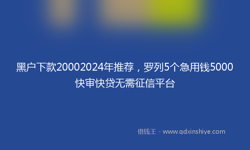 黑户下款20002024年推荐，罗列5个急用钱5000快审快贷无需征信平台