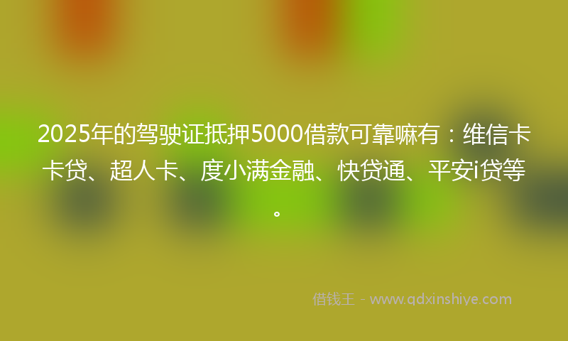 2025年的驾驶证抵押5000借款可靠嘛有：维信卡卡贷、超人卡、度小满金融、快贷通、平安i贷等。