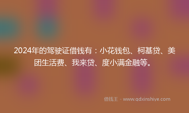 2024年的驾驶证借钱有：小花钱包、柯基贷、美团生活费、我来贷、度小满金融等。