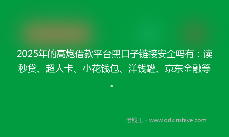 2025年的高炮借款平台黑口子链接安全吗有：读秒贷、超人卡、小花钱包、洋钱罐、京东金融等。