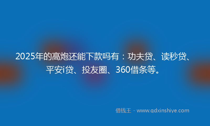 2025年的高炮还能下款吗有：功夫贷、读秒贷、平安i贷、投友圈、360借条等。