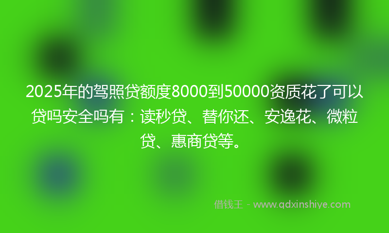 2025年的驾照贷额度8000到50000资质花了可以贷吗安全吗有：读秒贷、替你还、安逸花、微粒贷、惠商贷等。