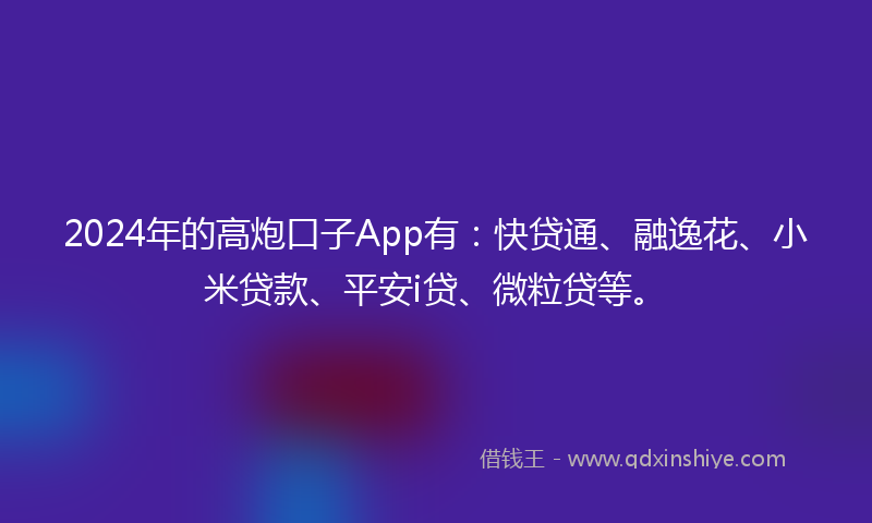 2024年的高炮口子App有：快贷通、融逸花、小米贷款、平安i贷、微粒贷等。