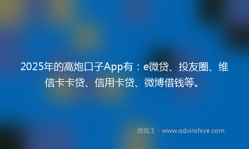2025年的高炮口子App有：e微贷、投友圈、维信卡卡贷、信用卡贷、微博借钱等。