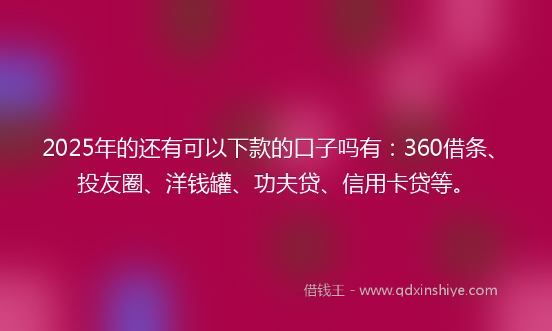 2025年的还有可以下款的口子吗有：360借条、投友圈、洋钱罐、功夫贷、信用卡贷等。