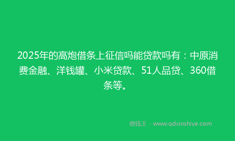 2025年的高炮借条上征信吗能贷款吗有：中原消费金融、洋钱罐、小米贷款、51人品贷、360借条等。