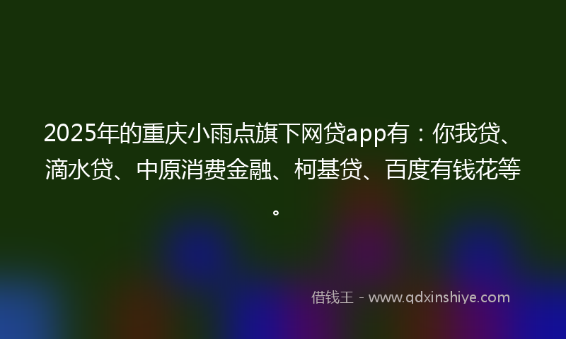 2025年的重庆小雨点旗下网贷app有：你我贷、滴水贷、中原消费金融、柯基贷、百度有钱花等。