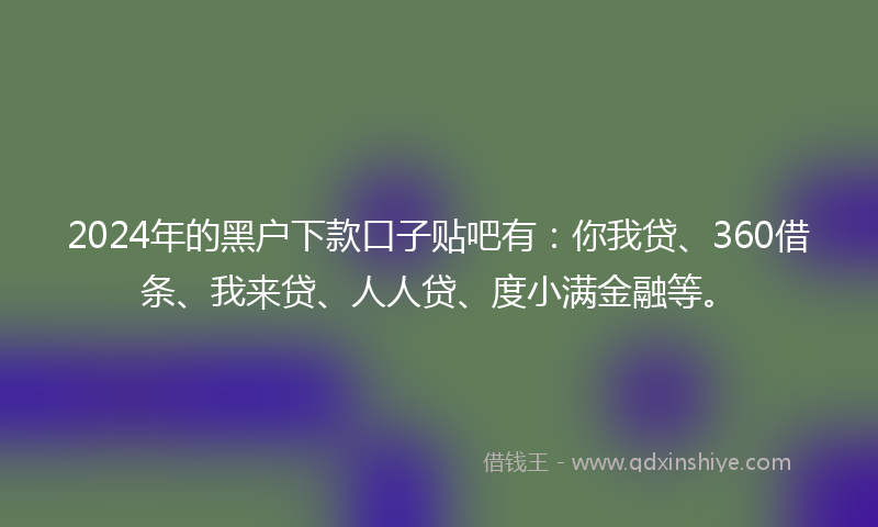 2024年的黑户下款口子贴吧有：你我贷、360借条、我来贷、人人贷、度小满金融等。