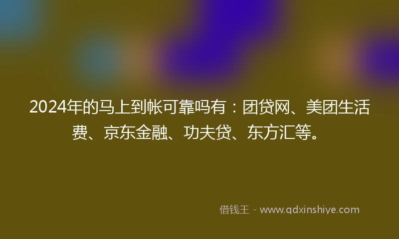 2024年的马上到帐可靠吗有：团贷网、美团生活费、京东金融、功夫贷、东方汇等。
