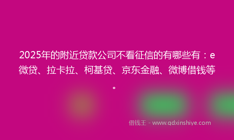 2025年的附近贷款公司不看征信的有哪些有：e微贷、拉卡拉、柯基贷、京东金融、微博借钱等。