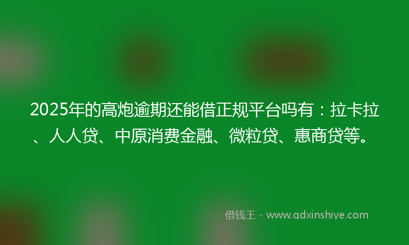 2025年的高炮逾期还能借正规平台吗有：拉卡拉、人人贷、中原消费金融、微粒贷、惠商贷等。
