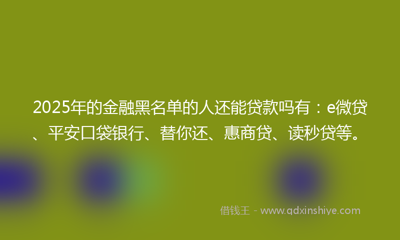 2025年的金融黑名单的人还能贷款吗有：e微贷、平安口袋银行、替你还、惠商贷、读秒贷等。