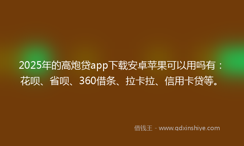 2025年的高炮贷app下载安卓苹果可以用吗有：花呗、省呗、360借条、拉卡拉、信用卡贷等。