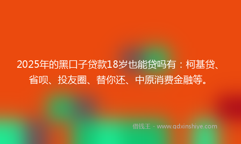 2025年的黑口子贷款18岁也能贷吗有：柯基贷、省呗、投友圈、替你还、中原消费金融等。