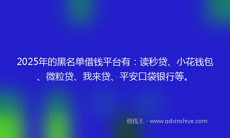 2025年的黑名单借钱平台有：读秒贷、小花钱包、微粒贷、我来贷、平安口袋银行等。