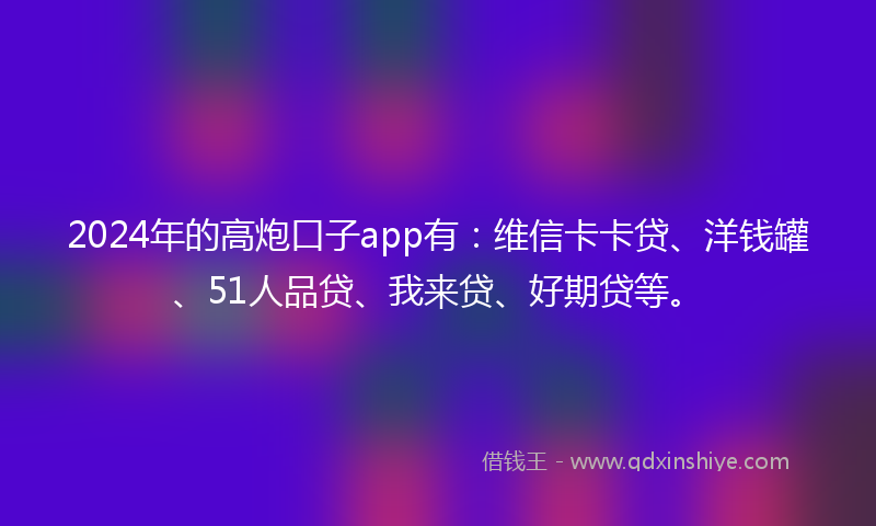 2024年的高炮口子app有：维信卡卡贷、洋钱罐、51人品贷、我来贷、好期贷等。