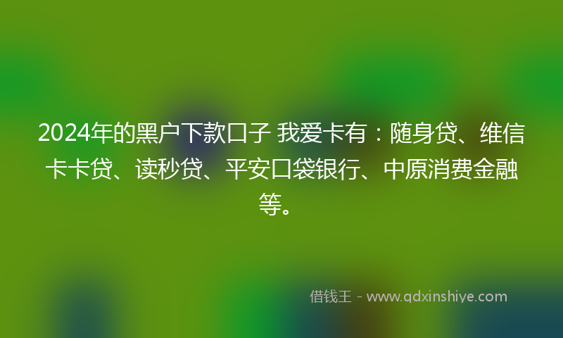 2024年的黑户下款口子 我爱卡有：随身贷、维信卡卡贷、读秒贷、平安口袋银行、中原消费金融等。
