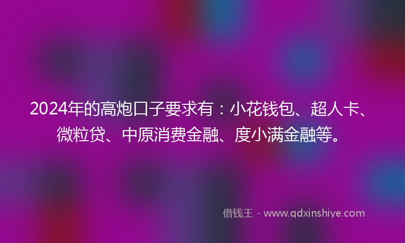 2024年的高炮口子要求有：小花钱包、超人卡、微粒贷、中原消费金融、度小满金融等。
