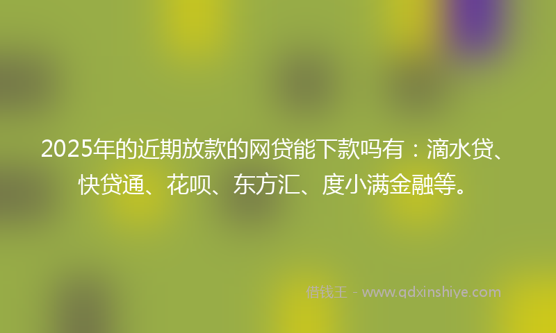 2025年的近期放款的网贷能下款吗有：滴水贷、快贷通、花呗、东方汇、度小满金融等。